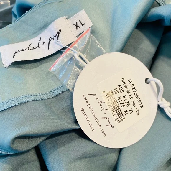 Petal & Pup NEW Cut Out Blue Satin Formal Midi Dress Size XL - Picture 11 of 11